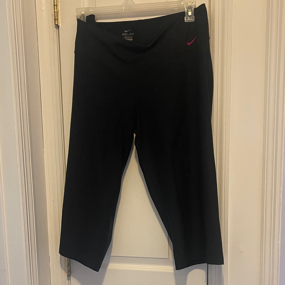 Nike Black Cropped Leggings with Pink Swoosh